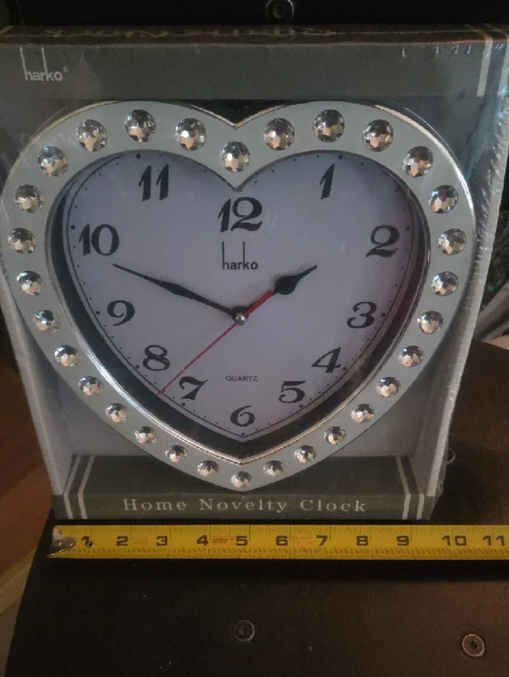 NIB Harko Heart-Shaped Rhinestone Wall Clock